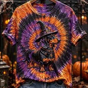 Women's Hippie Witch Dachshund Halloween T-shirt